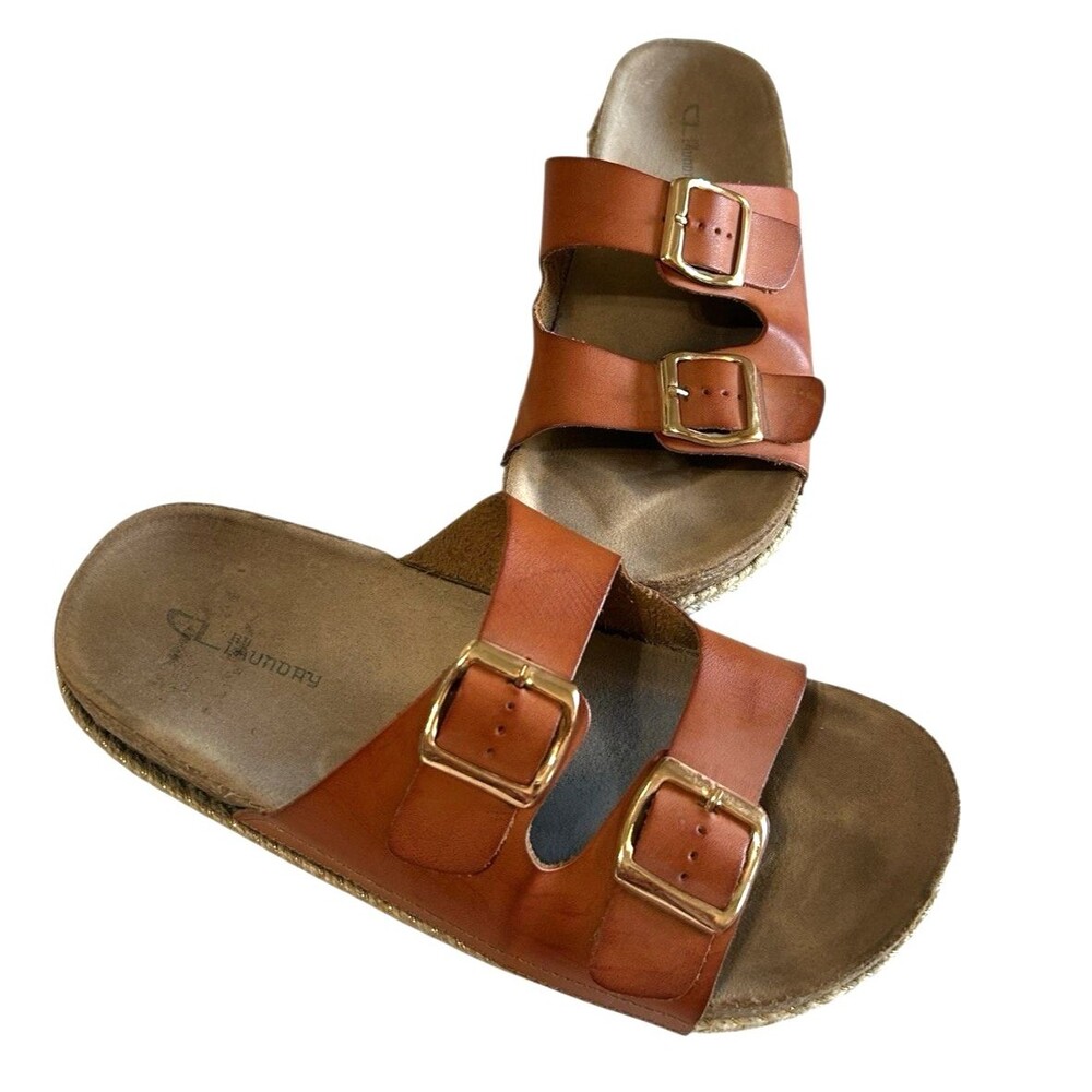Chinese Laundry Surfs Up  Double Buckle Strap Cognac Espadrille Flat Sandals 9